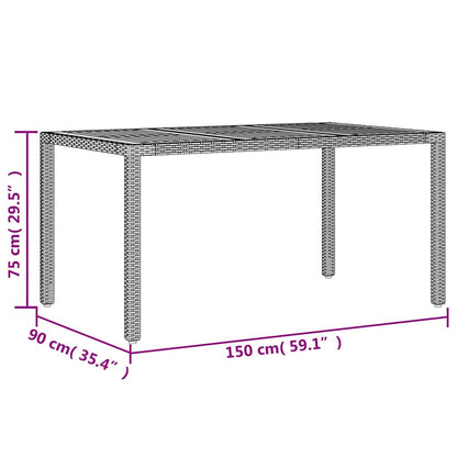 Garden Table with Acacia Wood Top Black 150x90x75cm Poly Rattan