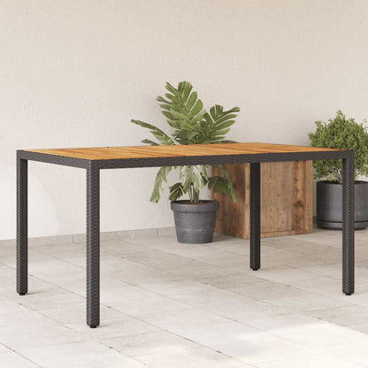 Garden Table with Acacia Wood Top Black 150x90x75cm Poly Rattan