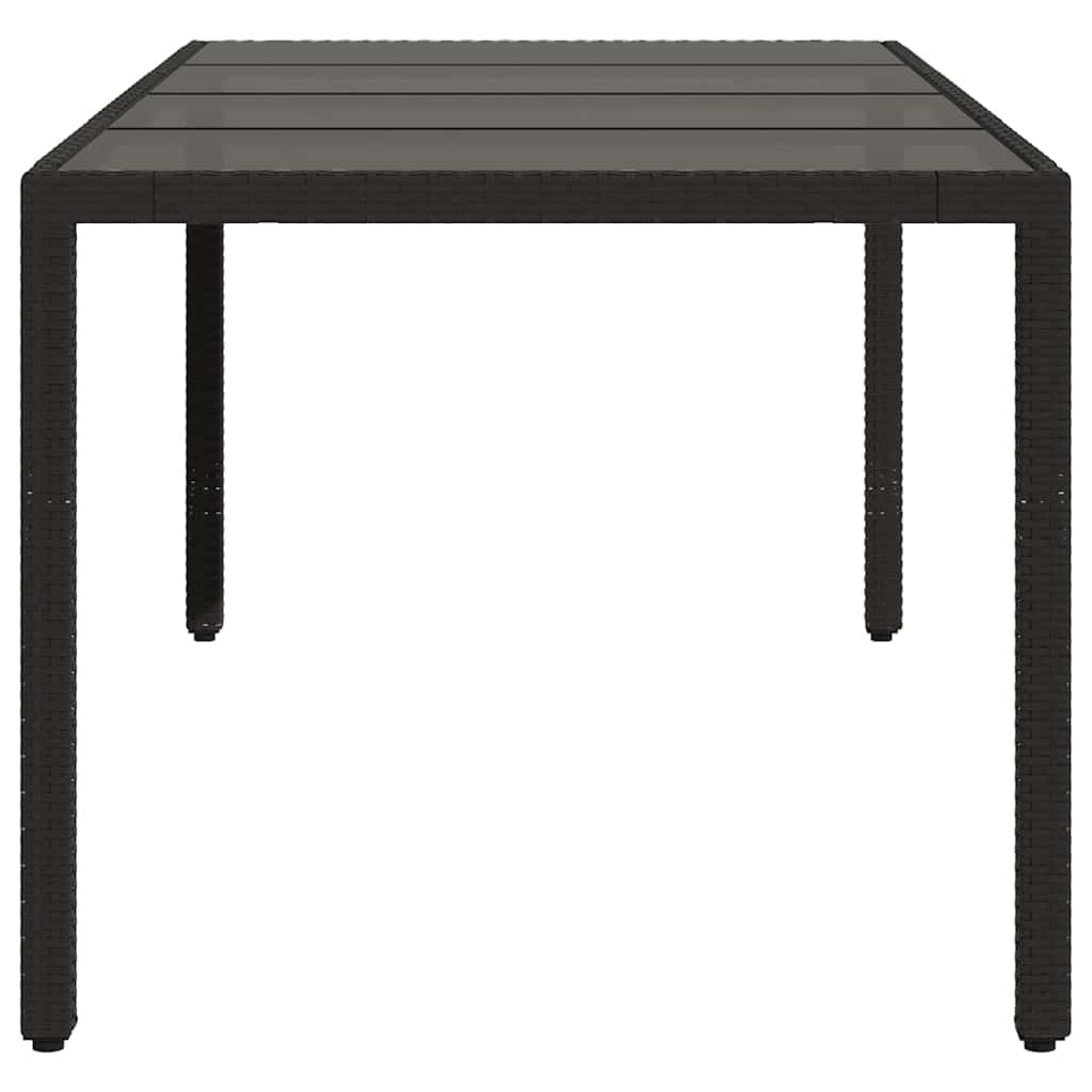 Garden Table with Glass Top Black 190x90x75 cm Poly Rattan
