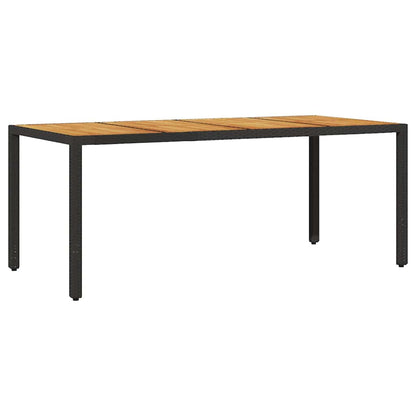 Garden Table with Acacia Wood Top Black 190x90x75cm Poly Rattan