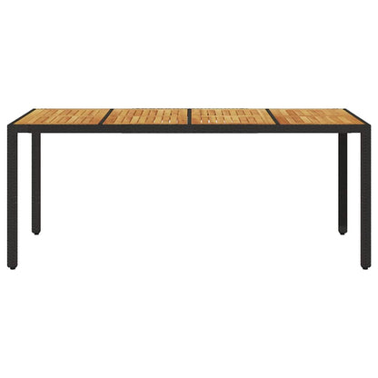 Garden Table with Acacia Wood Top Black 190x90x75cm Poly Rattan