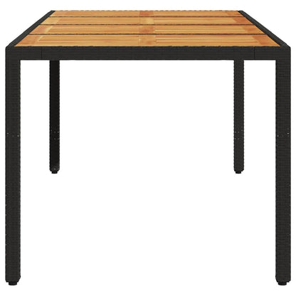 Garden Table with Acacia Wood Top Black 190x90x75cm Poly Rattan