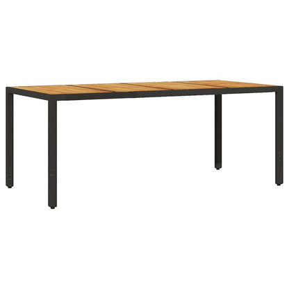 Garden Table with Acacia Wood Top Black 190x90x75cm Poly Rattan