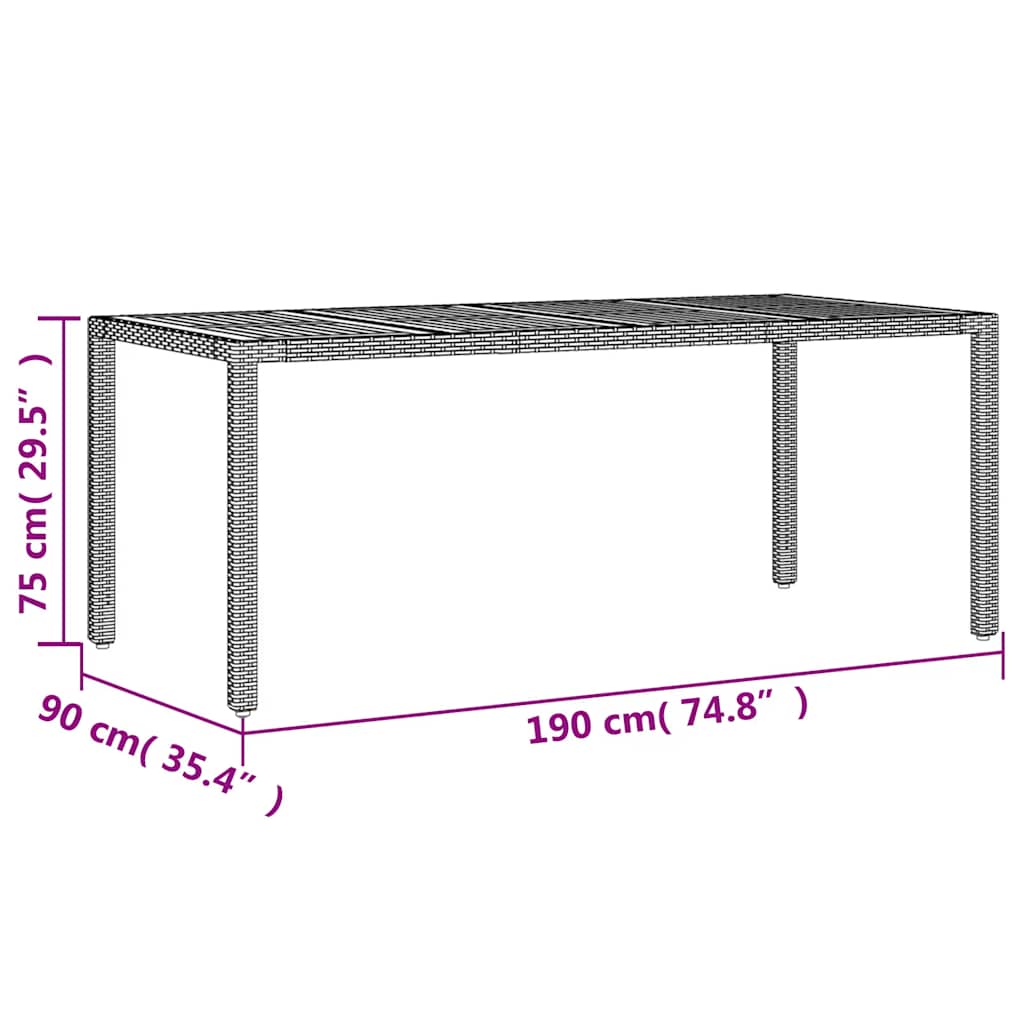 Garden Table with Acacia Wood Top Black 190x90x75cm Poly Rattan