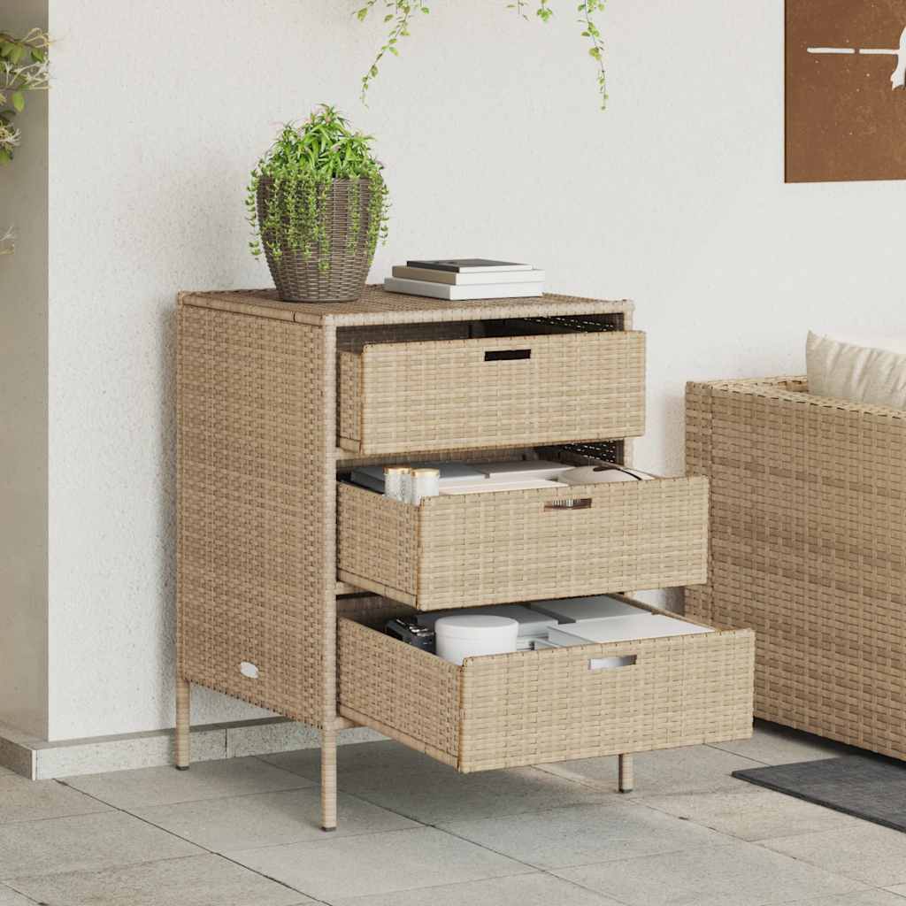 Garden Storage Cabinet Beige 55x59x80 cm Poly Rattan