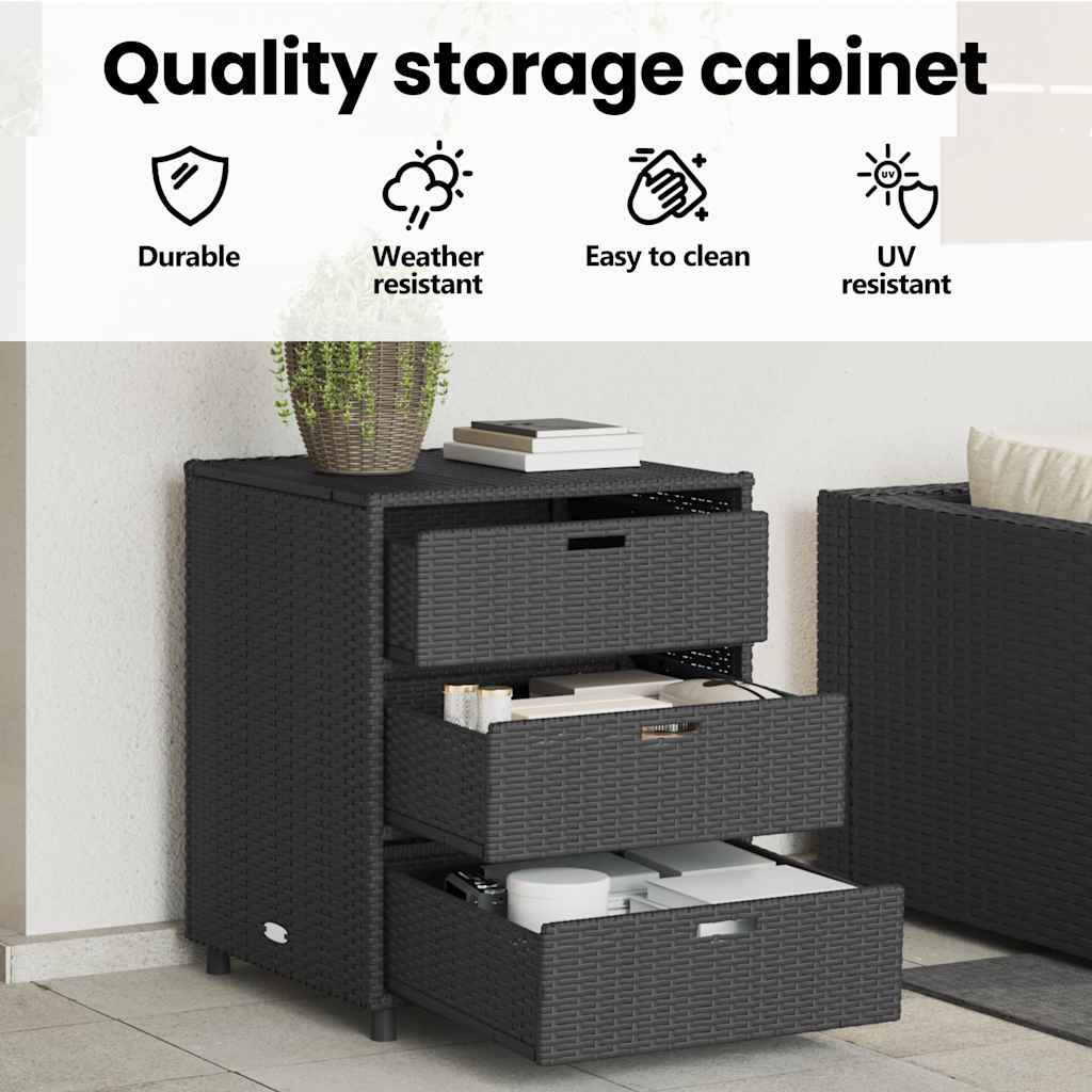 Garden Storage Cabinet Black 55x59x69 cm Poly Rattan
