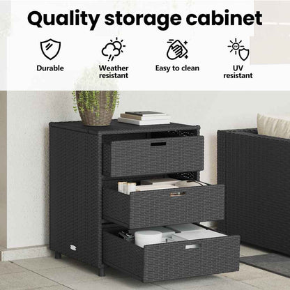 Garden Storage Cabinet Black 55x59x69 cm Poly Rattan
