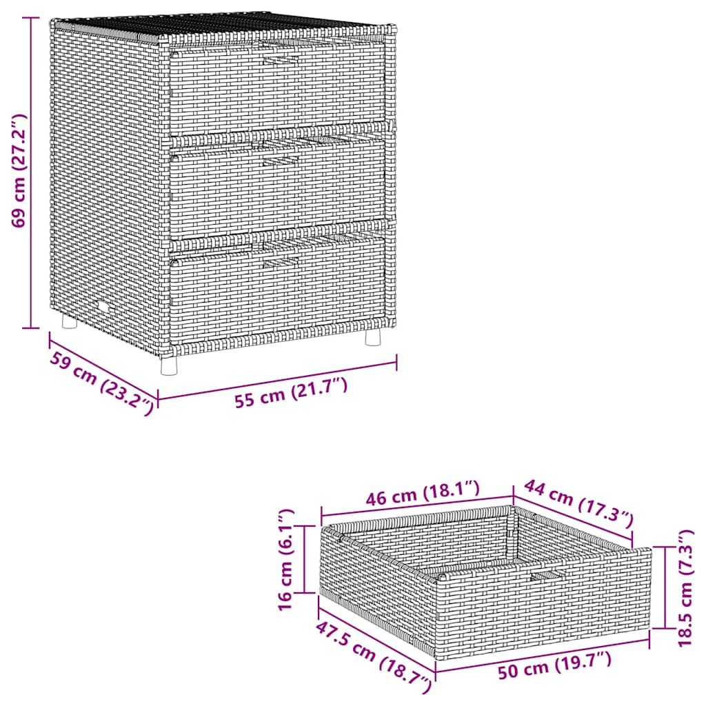 Garden Storage Cabinet Black 55x59x69 cm Poly Rattan
