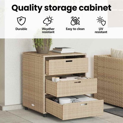 Garden Storage Cabinet Beige 55x59x69 cm Poly Rattan