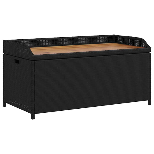 Storage Bench Black 100x50x52 cm Poly Rattan and Acacia Wood