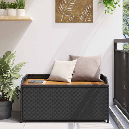 Storage Bench Black 100x50x52 cm Poly Rattan and Acacia Wood