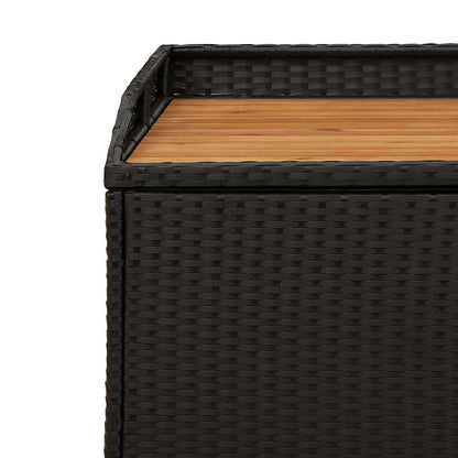 Storage Bench Black 100x50x52 cm Poly Rattan and Acacia Wood
