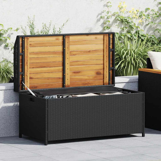 Storage Bench Black 100x50x52 cm Poly Rattan and Acacia Wood