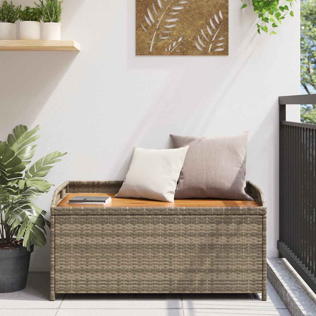 Storage Bench Grey 100x50x52 cm Poly Rattan and Acacia Wood
