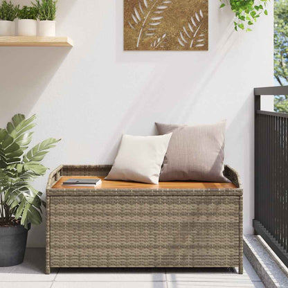 Storage Bench Grey 100x50x52 cm Poly Rattan and Acacia Wood
