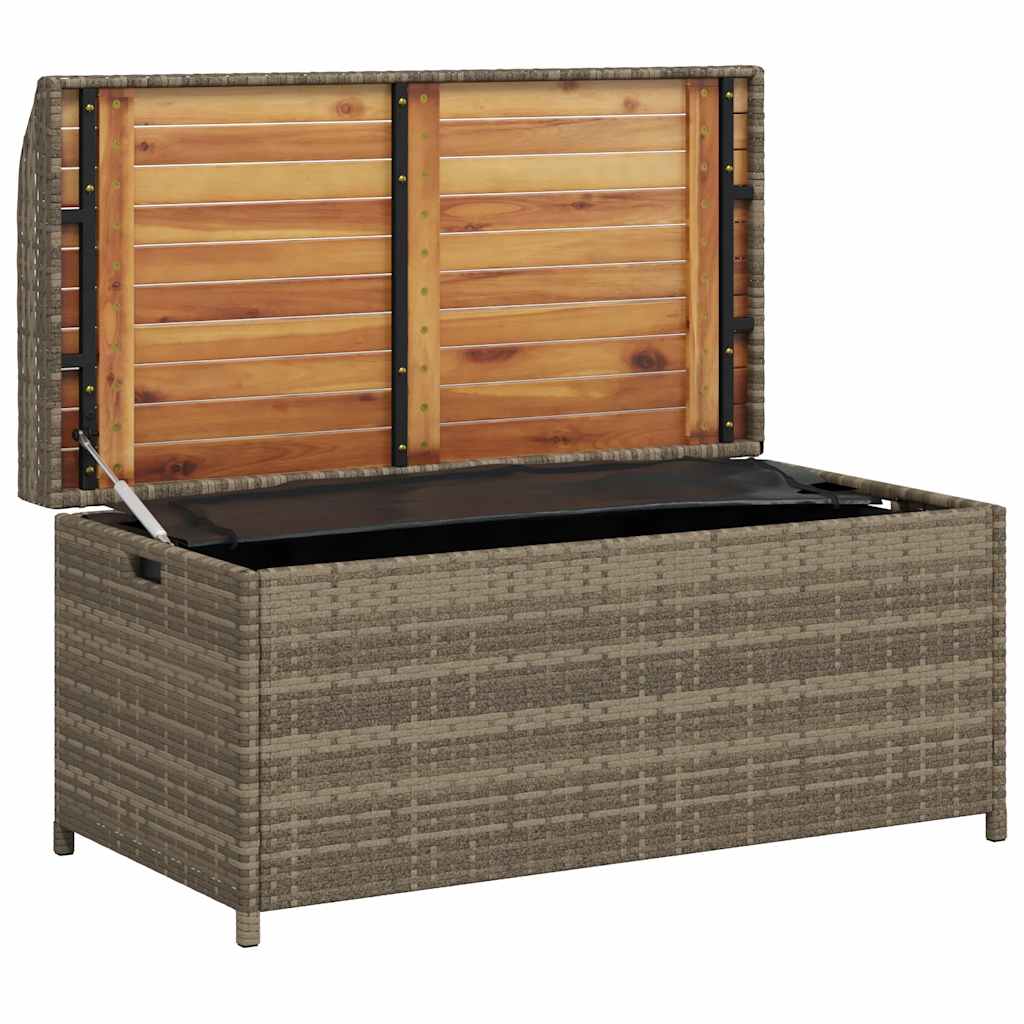 Storage Bench Grey 100x50x52 cm Poly Rattan and Acacia Wood