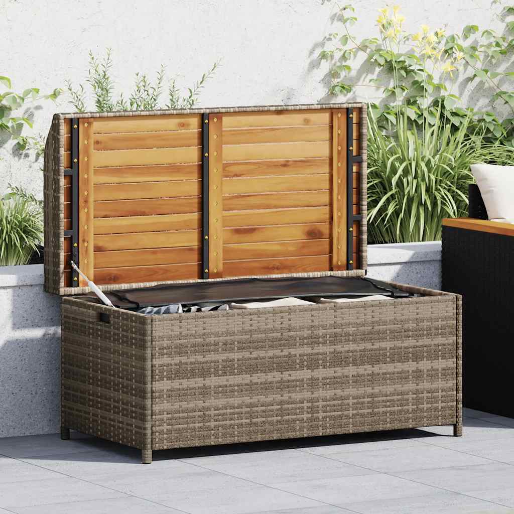 Storage Bench Grey 100x50x52 cm Poly Rattan and Acacia Wood
