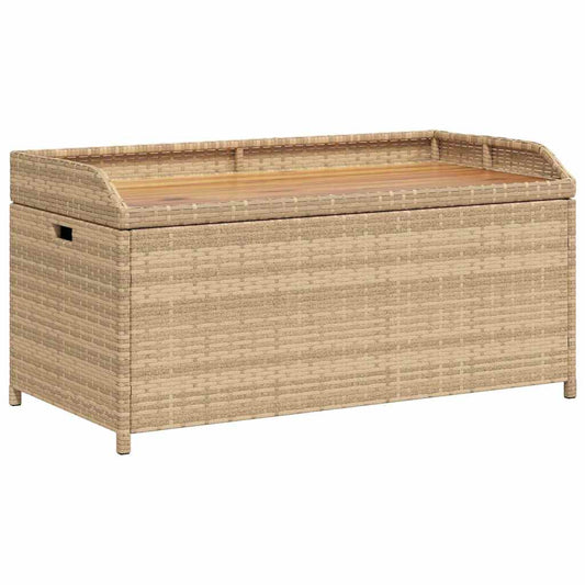 Storage Bench Mix Beige 100x50x52 cm Poly Rattan and Acacia Wood