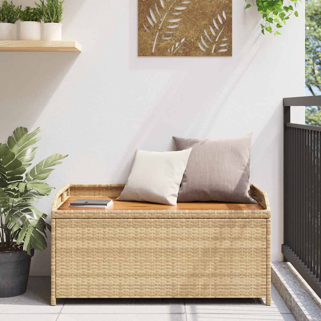 Storage Bench Mix Beige 100x50x52 cm Poly Rattan and Acacia Wood