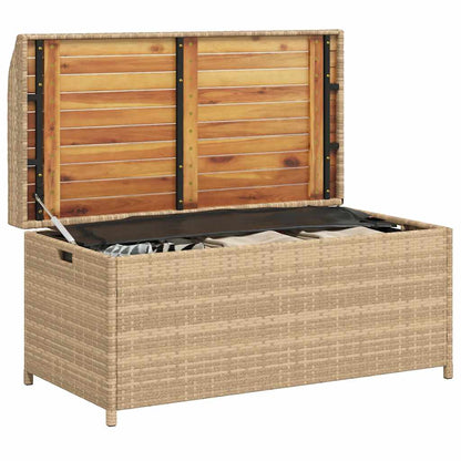 Storage Bench Mix Beige 100x50x52 cm Poly Rattan and Acacia Wood