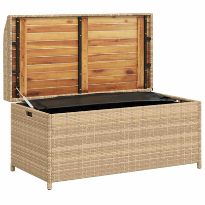 Storage Bench Mix Beige 100x50x52 cm Poly Rattan and Acacia Wood