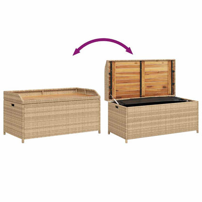Storage Bench Mix Beige 100x50x52 cm Poly Rattan and Acacia Wood