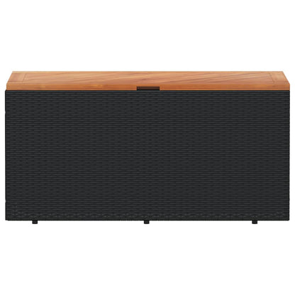 Garden Storage Box Black 110x50x54 cm Poly Rattan Acacia Wood