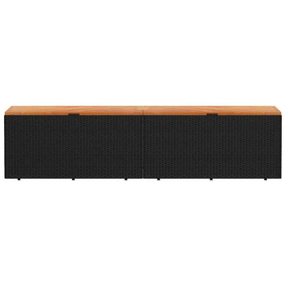 Garden Storage Box Black 220x50x54 cm Poly Rattan Acacia Wood