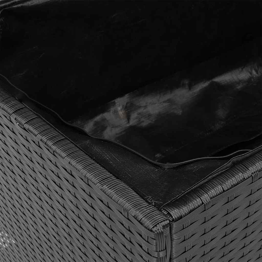 Garden Storage Box Black 220x50x54 cm Poly Rattan Acacia Wood