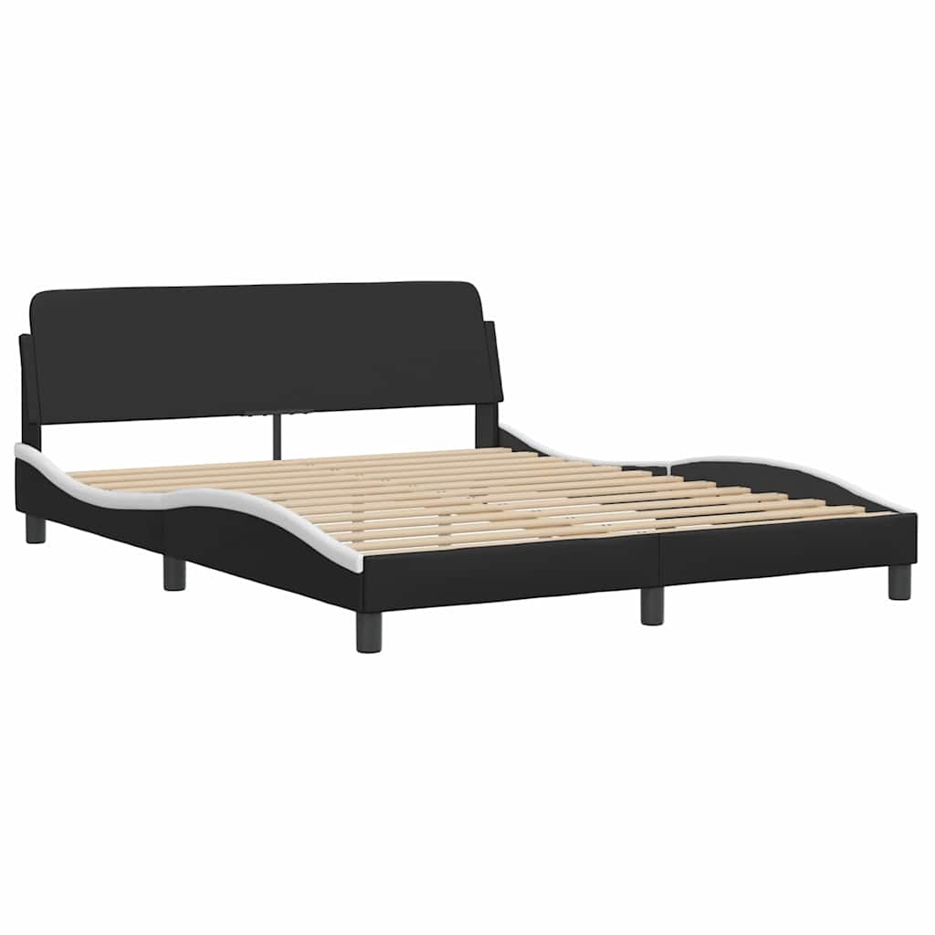 Bed Frame "Dover" Black and White 152x203 cm Faux Leather