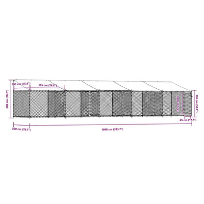 Dog Cage with Roof and Doors Grey 10x2x2 m Galvanised Steel