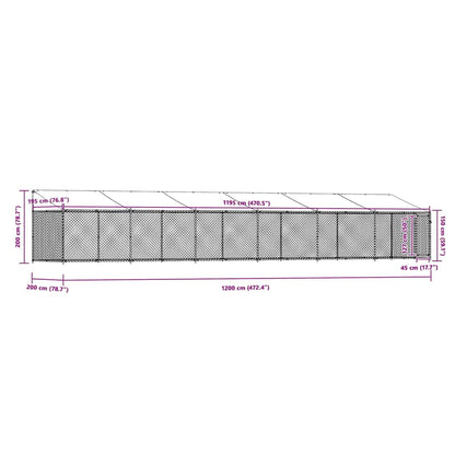 Dog Cage with Roof and Door Grey 12x2x2 m Galvanised Steel