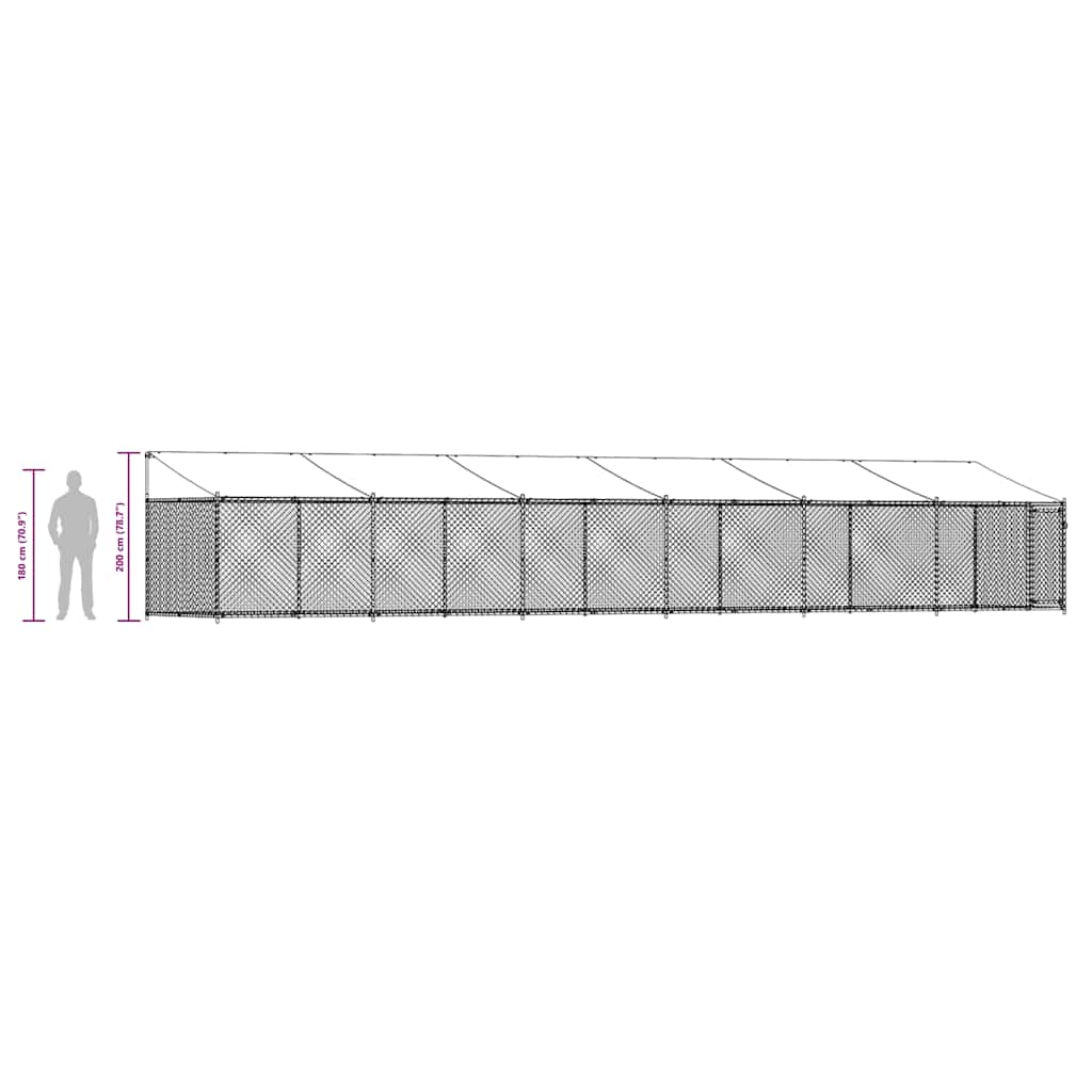 Dog Cage with Roof and Door Grey 12x2x2 m Galvanised Steel