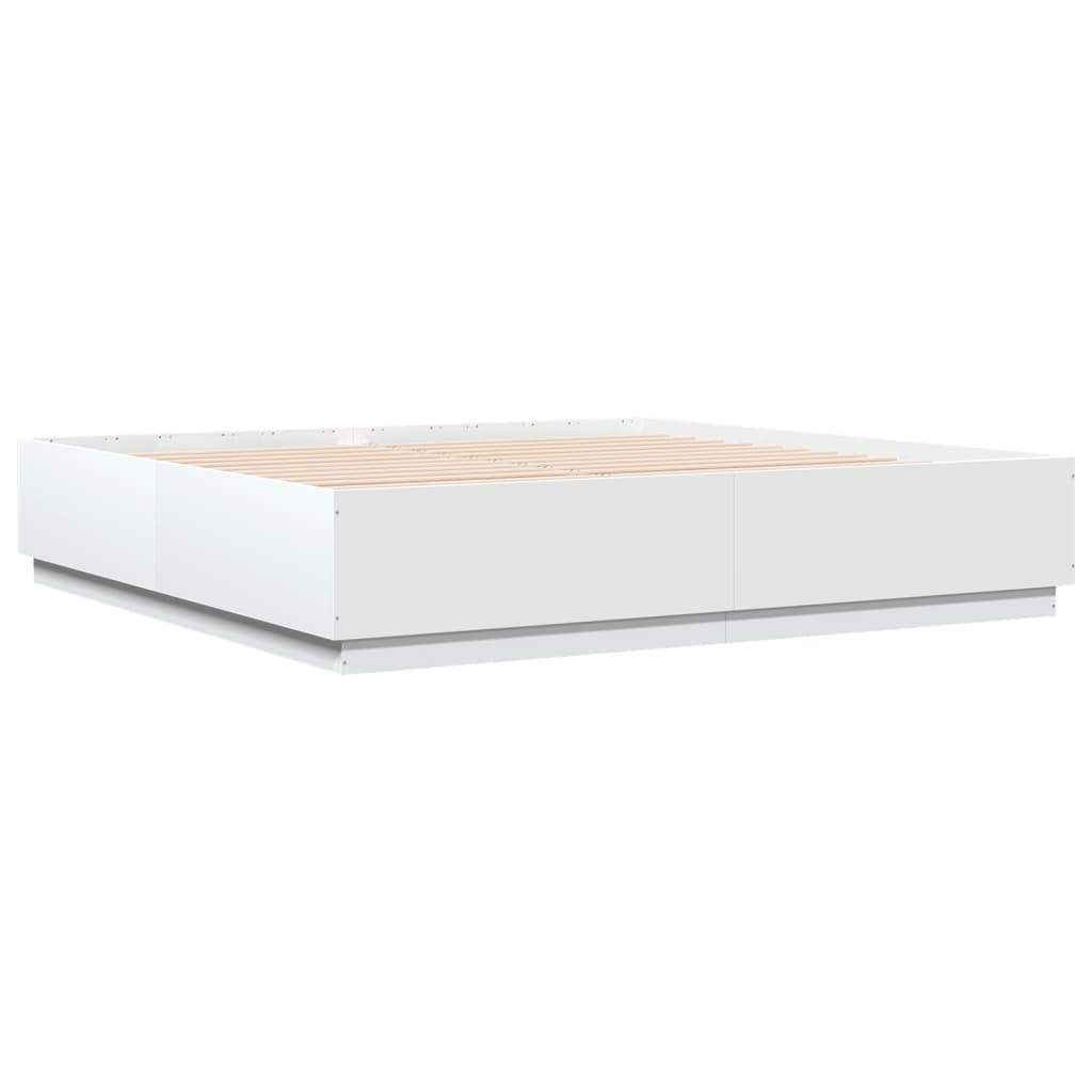 Bed Frame with LED without Mattress White 200x200 cm