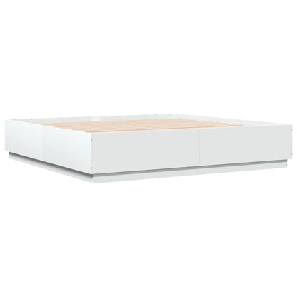 Bed Frame with LED without Mattress White 200x200 cm