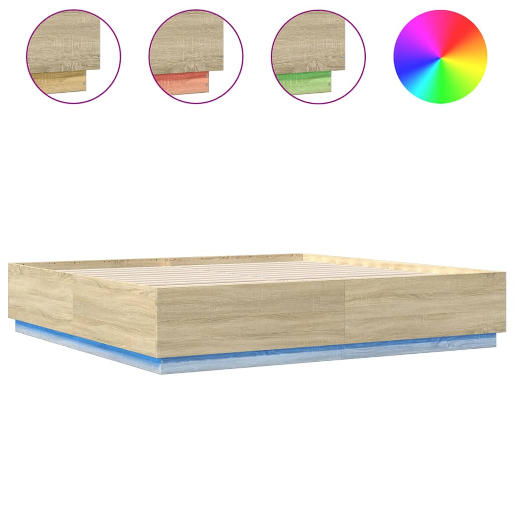 Bed Frame with LED without Mattress Sonoma Oak 200x200 cm