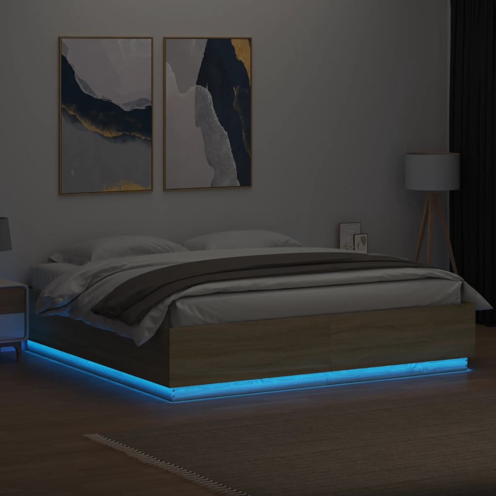 Bed Frame with LED without Mattress Sonoma Oak 200x200 cm