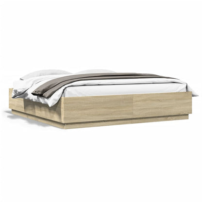 Bed Frame with LED without Mattress Sonoma Oak 200x200 cm