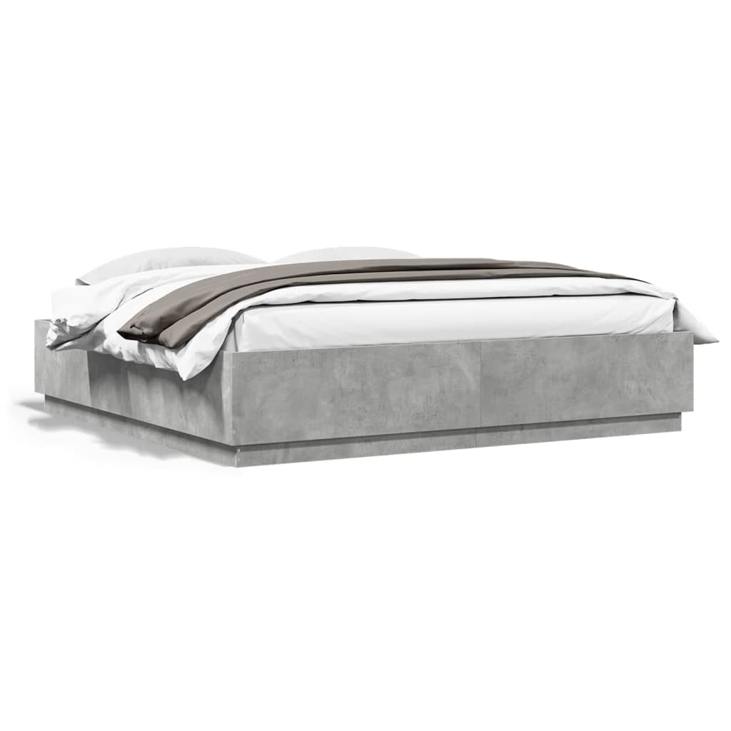 Bed Frame with LED without Mattress Concrete Grey 200x200 cm