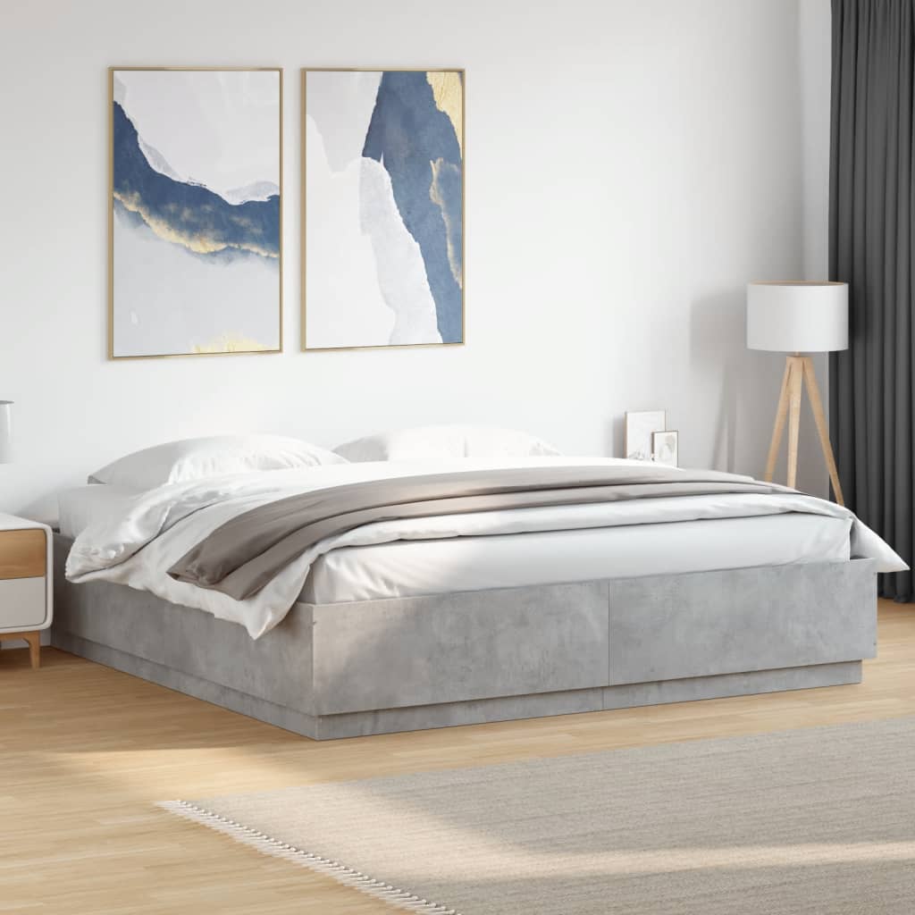 Bed Frame with LED without Mattress Concrete Grey 200x200 cm
