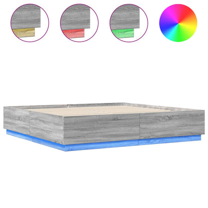 Bed Frame with LED without Mattress Grey Sonoma 200x200 cm