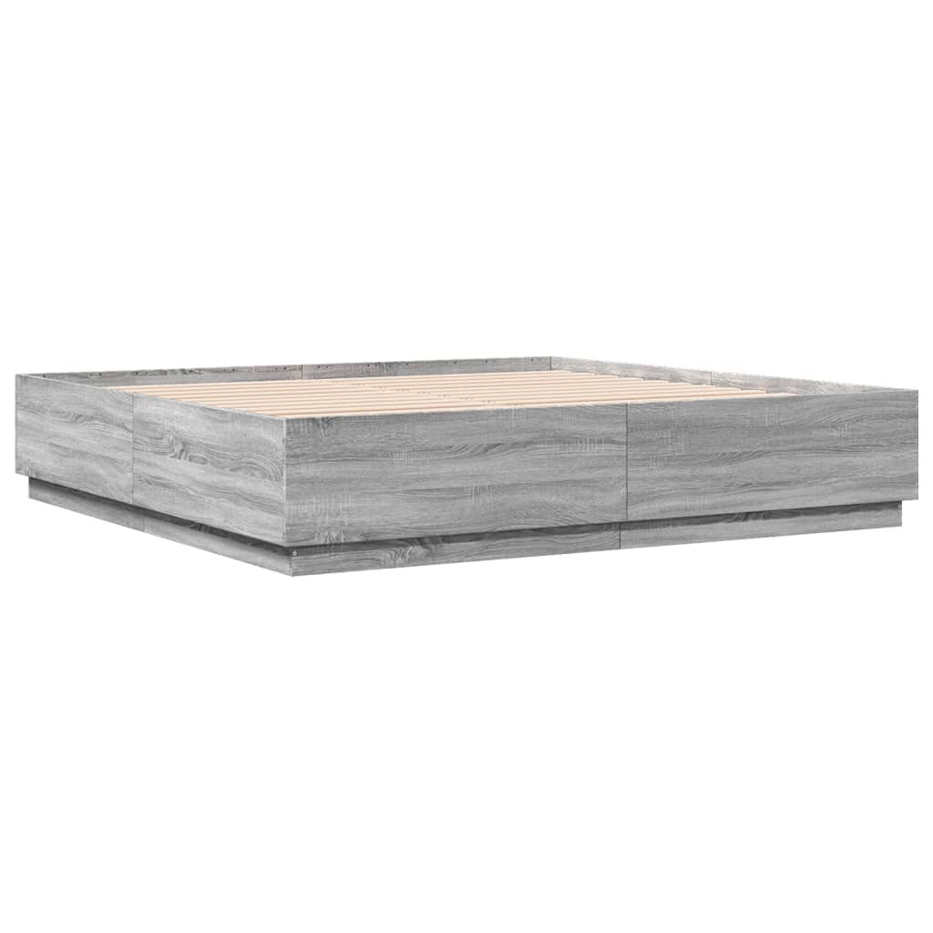 Bed Frame with LED without Mattress Grey Sonoma 200x200 cm