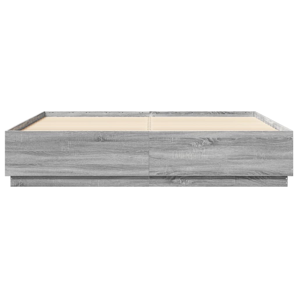 Bed Frame with LED without Mattress Grey Sonoma 200x200 cm