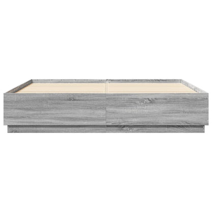 Bed Frame with LED without Mattress Grey Sonoma 200x200 cm