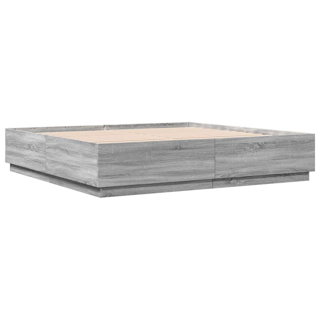Bed Frame with LED without Mattress Grey Sonoma 200x200 cm