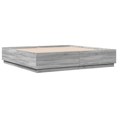 Bed Frame with LED without Mattress Grey Sonoma 200x200 cm