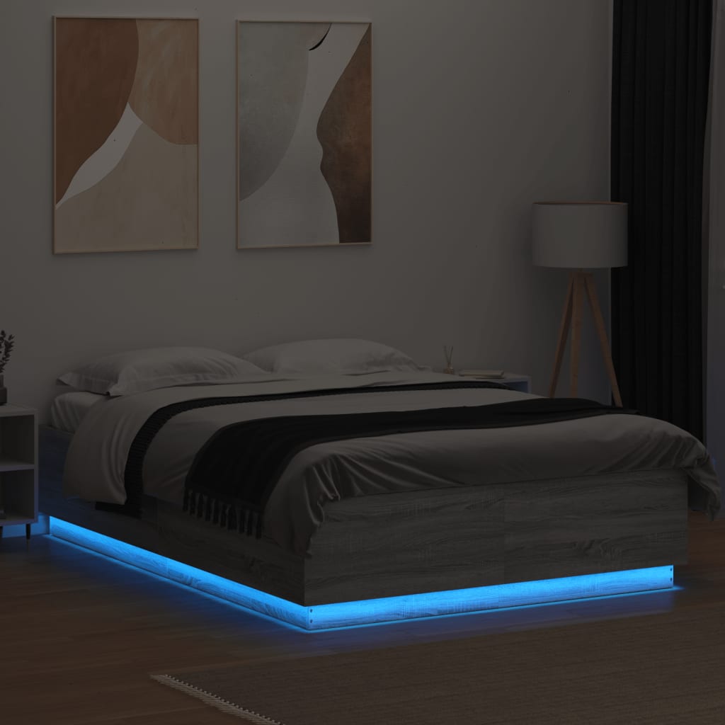 Bed Frame with LED without Mattress Grey Sonoma 160x200 cm