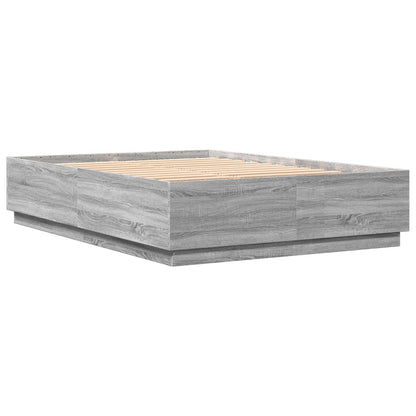Bed Frame with LED without Mattress Grey Sonoma 160x200 cm