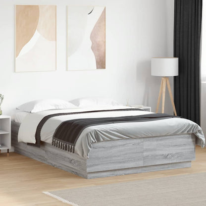 Bed Frame with LED without Mattress Grey Sonoma 160x200 cm