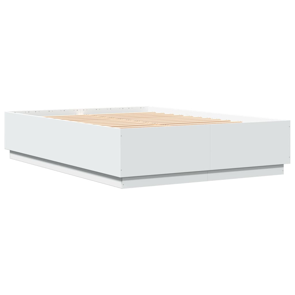 Bed Frame with LED without Mattress White 150x200 cm King Size